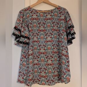 LOFT Multicolor Floral Blouse with Ruffle Sleeves